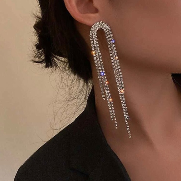 Invisible Wings Jewelry - 925 Sterling Silver Rhinestone Tassel Drop Earrings